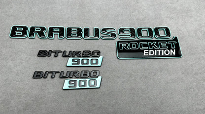 Brabus 900 Rocket Edition emblem badge set in Tiffany blue with carbon fiber accents for Mercedes G-Wagon W463A, premium quality, easy installation