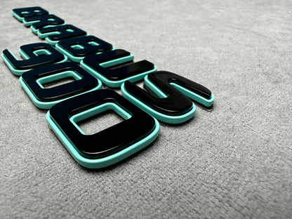Brabus 900 Tiffany blue metallic emblem badge with black accents for Mercedes rear trunk, premium quality, easy installation