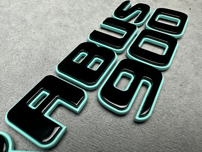 Brabus 900 Tiffany blue metallic emblem badge with black accents for Mercedes rear trunk, premium quality, easy installation