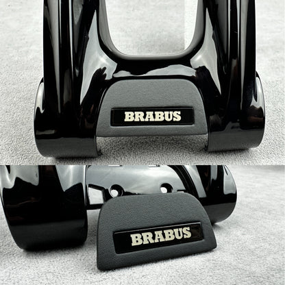 Brabus Black Leather Flat Badge Emblem with Black Plastic Insert for Mercedes Steering Wheel