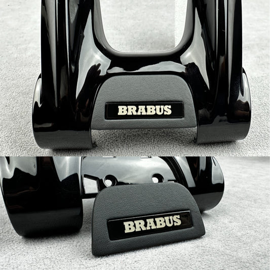 Brabus Black Leather Flat Badge Emblem with Black Plastic Insert for Mercedes Steering Wheel