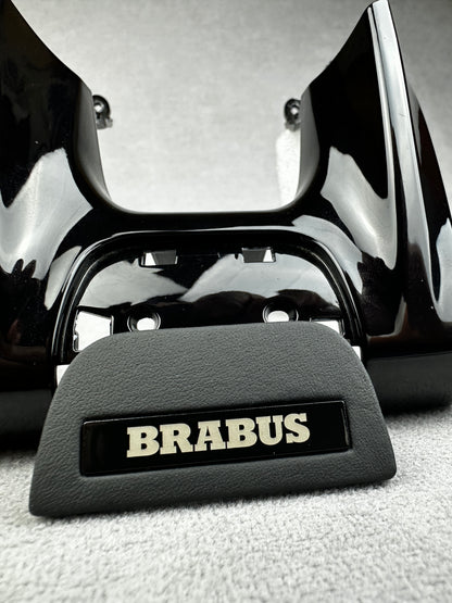 Premium Brabus Black Leather Steering Wheel Emblem with Black Plastic Insert for Mercedes