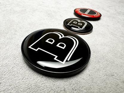 Full Brabus emblem set of 3 pieces for Mercedes W223 AMG Line – red and black design