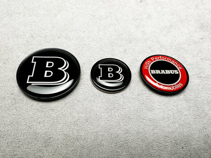 Brabus AMG red front emblem set for Mercedes W223 – front, hood, and trunk