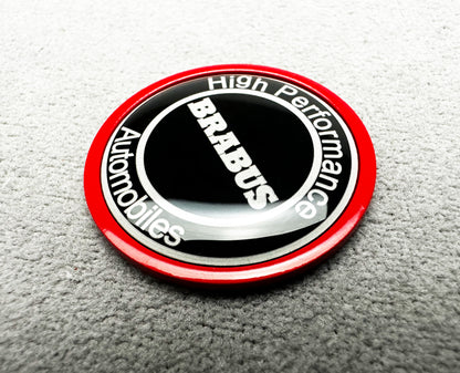 Stylish Brabus red emblem for front bumper customization on Mercedes S-Class