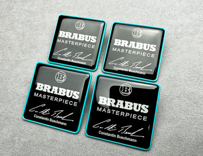 Brabus Masterpiece seat emblems – black metal with Tiffany blue details