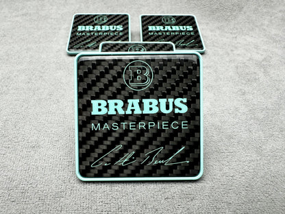 Set of 4 Brabus Masterpiece seat emblems for a luxury Mercedes interior upgrade