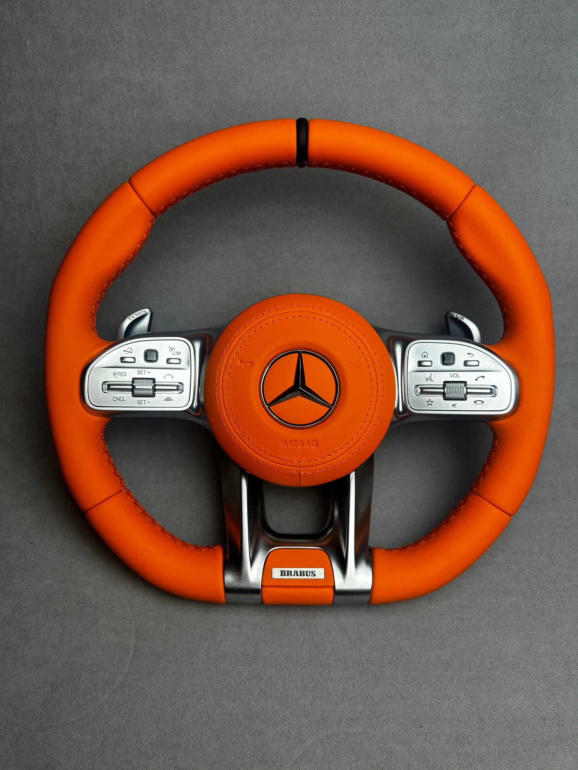 Luxury Brabus steering wheel emblem with metal insert for high-end car interiors