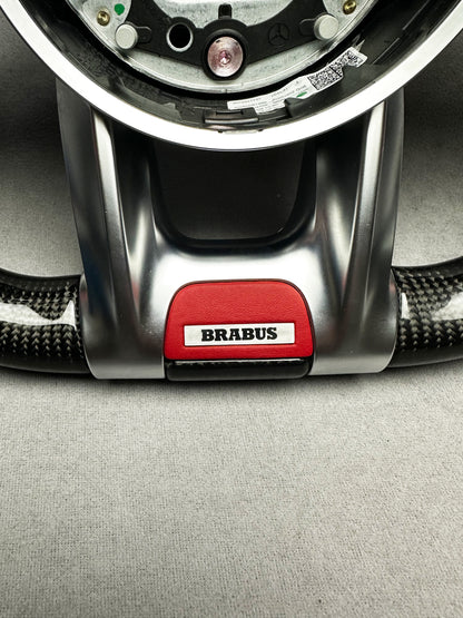 Premium Brabus Red Leather Steering Wheel Emblem with Metal Insert for Mercedes