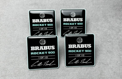 High-quality black Brabus Rocket 900 seat emblems with rear bracket fangs