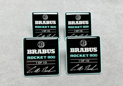 Set of 4 Brabus Rocket 900 seat emblems for a luxury Mercedes interior upgrade