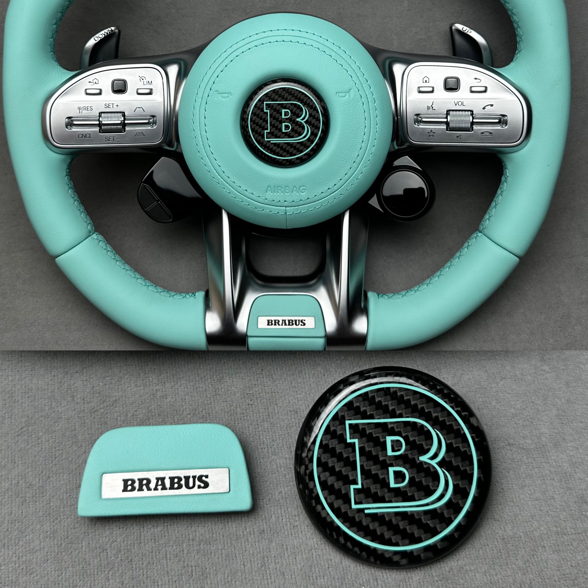 Brabus Tiffany Blue interior steering wheel emblem badge set for Mercedes G, GT, S, GLE, GLS