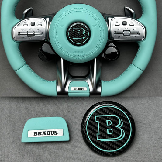 Brabus Tiffany Blue interior steering wheel emblem badge set for Mercedes G, GT, S, GLE, GLS