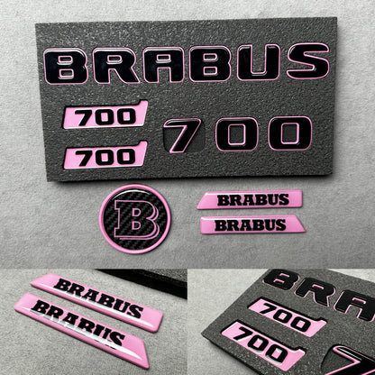 Brabus 700 metallic emblem badge set light pink with black for Mercedes rear trunk