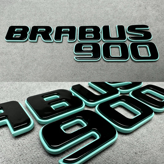 Brabus 900 Tiffany blue metallic emblem badge with black accents for Mercedes rear trunk, premium quality, easy installation