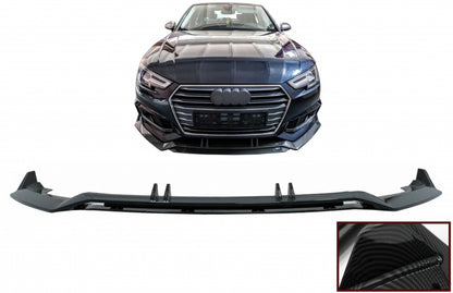 Carbon Look Front Bumper Spoiler Lip Add-On for Audi A4 B9 8W S-Line (2016–2018)