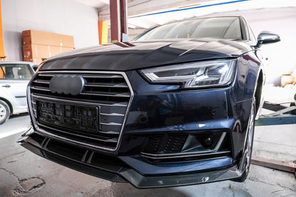 Carbon Look Front Bumper Spoiler Lip Add-On for Audi A4 B9 8W S-Line (2016–2018)