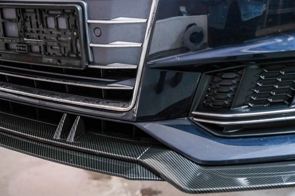 Carbon Look Front Bumper Spoiler Lip Add-On for Audi A4 B9 8W S-Line (2016–2018)