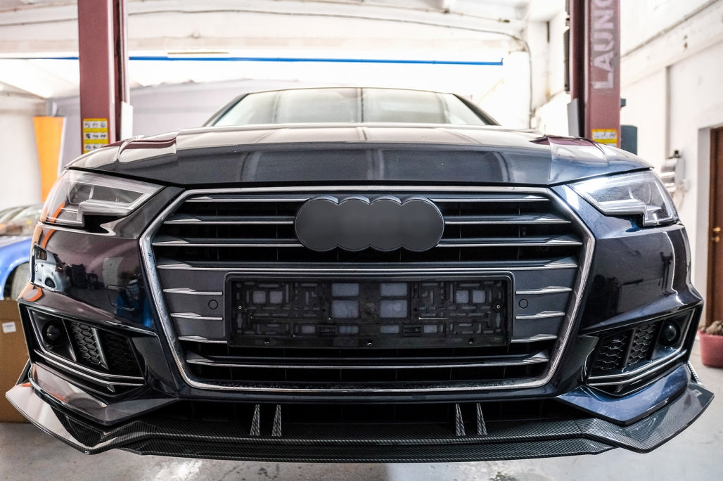 Carbon Look Front Bumper Spoiler Lip Add-On for Audi A4 B9 8W S-Line (2016–2018)
