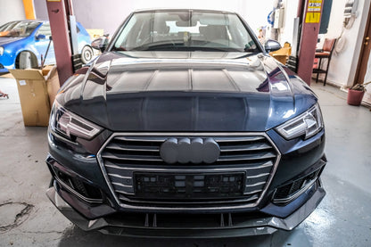 Carbon Look Front Bumper Spoiler Lip Add-On for Audi A4 B9 8W S-Line (2016–2018)