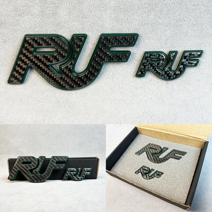 RUF carbon badge with Mean Green metal emblem for Porsche 911 Turbo