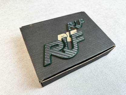 Gloss carbon RUF emblem badge for Porsche Turbo with Mean Green details