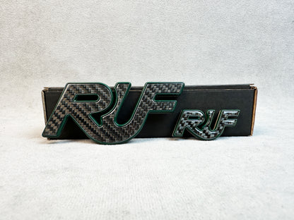 Installation example of RUF Mean Green emblem on Porsche 996 fender
