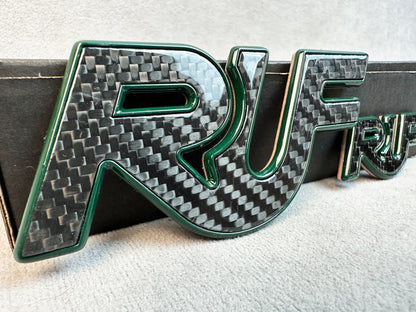High-performance RUF emblems with forged carbon background