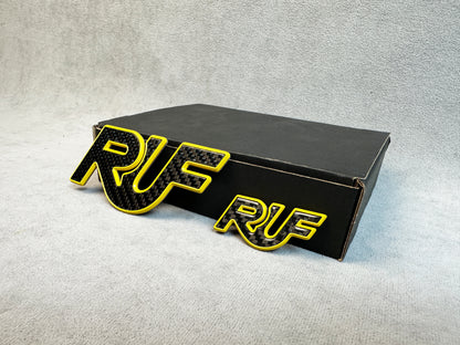 Side fender RUF yellow badge fitment on Porsche 930