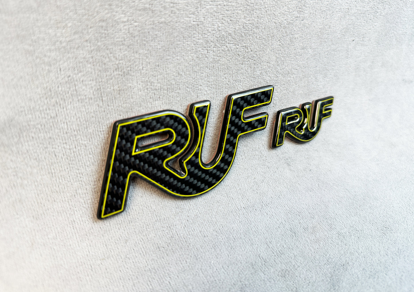 RUF yellow-edged badge on Porsche 964 front bumper