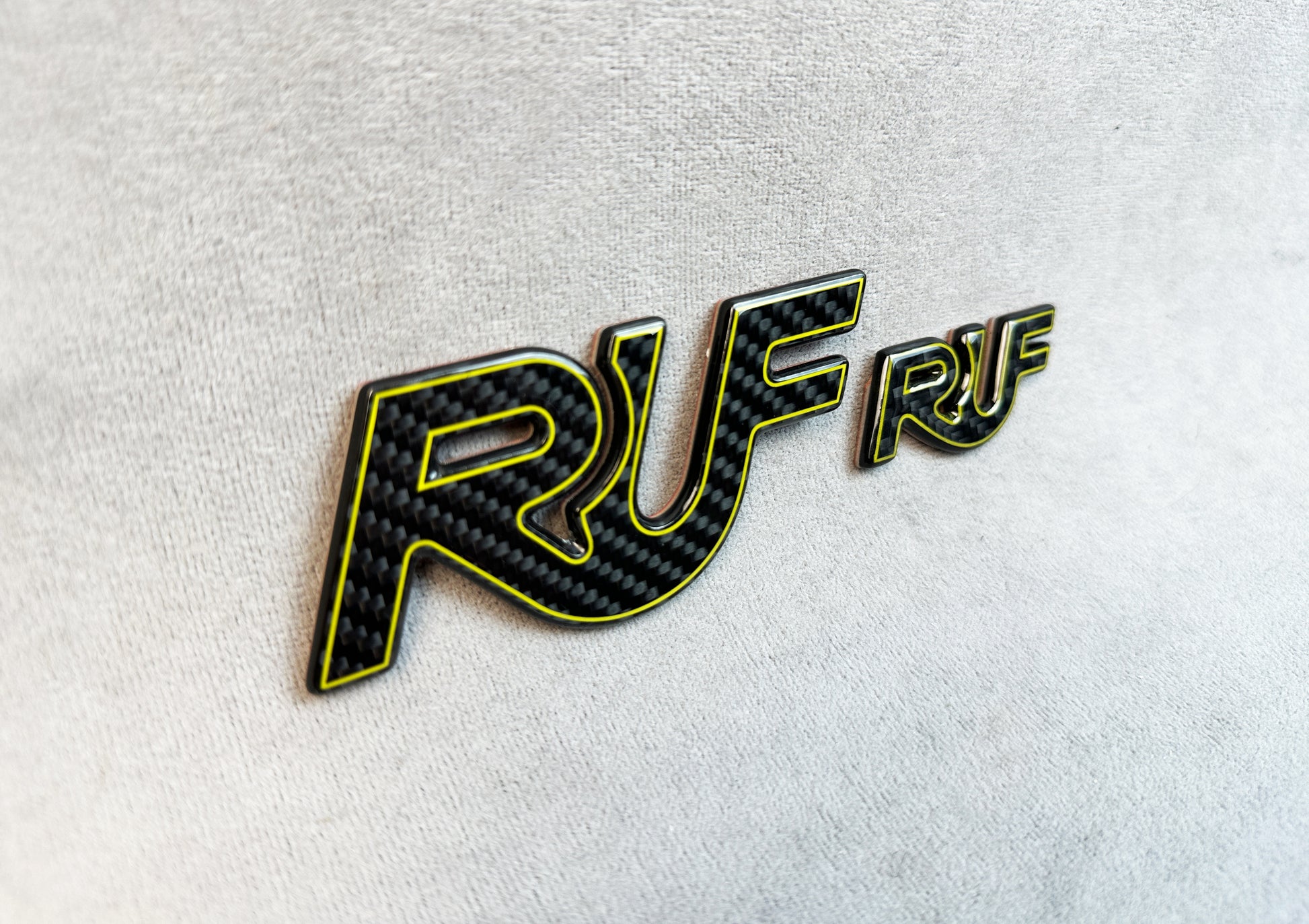 RUF yellow-edged badge on Porsche 964 front bumper