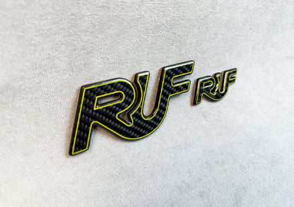 RUF yellow-edged badge on Porsche 964 front bumper