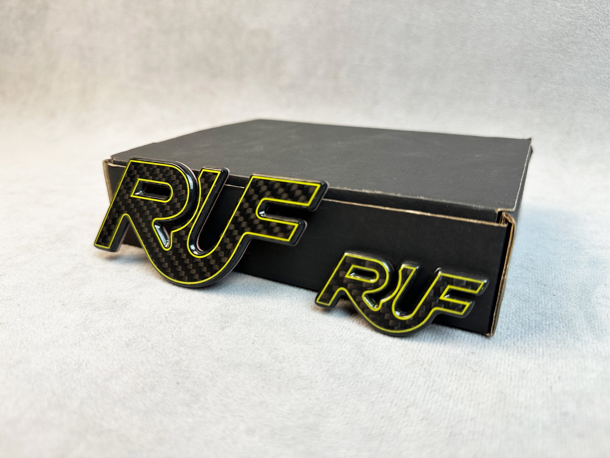 Back view of adhesive backing on RUF yellow edge badge