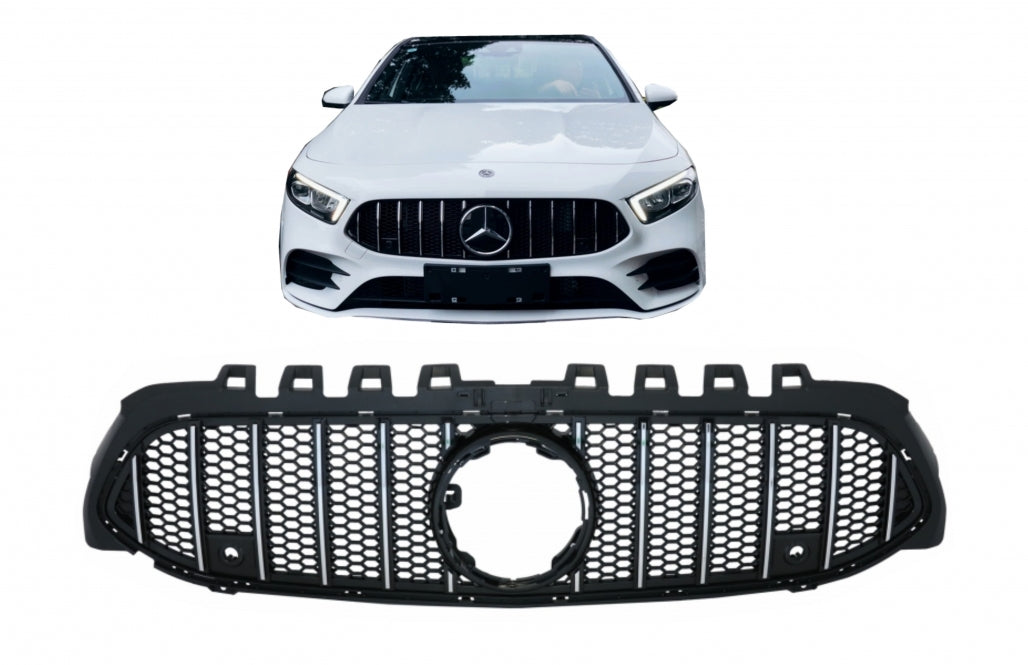 Central Grille Mesh GT-R Panamericana Design Black Chrome for Mercedes A-Class W177 V177 (2018–2022)