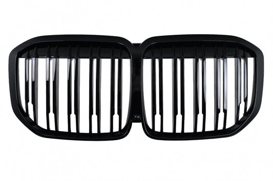 Central Kidney Grille Double Stripe Piano Black for BMW X7 G07 (2018-2022)