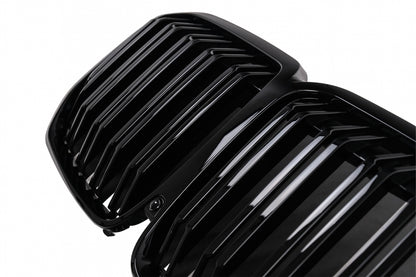 Central Kidney Grille Double Stripe Piano Black for BMW X7 G07 (2018-2022)