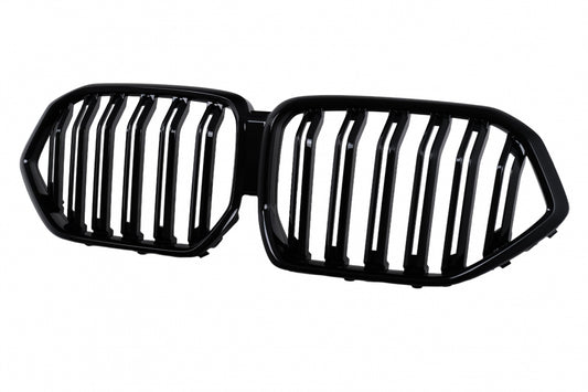 Central Kidney Grilles Double Stripe Piano Black for BMW X6 G06 (2019-2022)