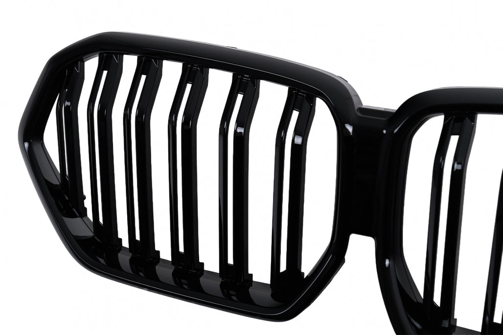 Central Kidney Grilles Double Stripe Piano Black for BMW X6 G06 (2019-2022)