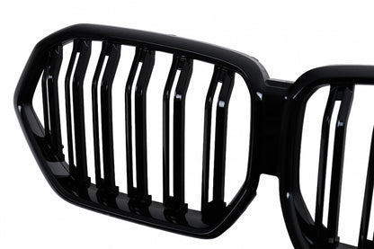 Central Kidney Grilles Double Stripe Piano Black for BMW X6 G06 (2019-2022)