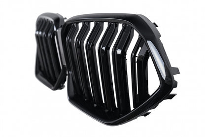 Central Kidney Grilles Double Stripe Piano Black for BMW X6 G06 (2019-2022)