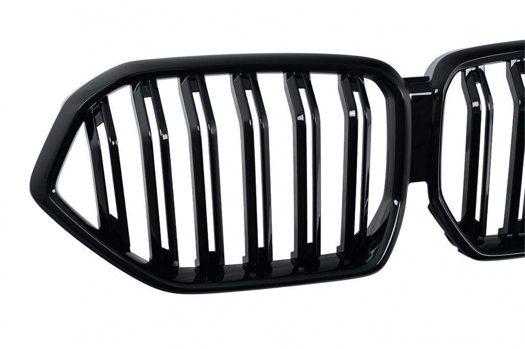 Central Kidney Grilles Double Stripe Piano Black for BMW X6 G06 (2019-2022)