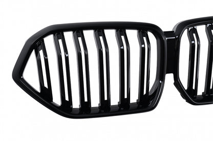 Central Kidney Grilles Double Stripe Piano Black for BMW X6 G06 (2019-2022)