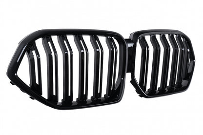 Central Kidney Grilles Double Stripe Piano Black for BMW X6 G06 (2019-2022)