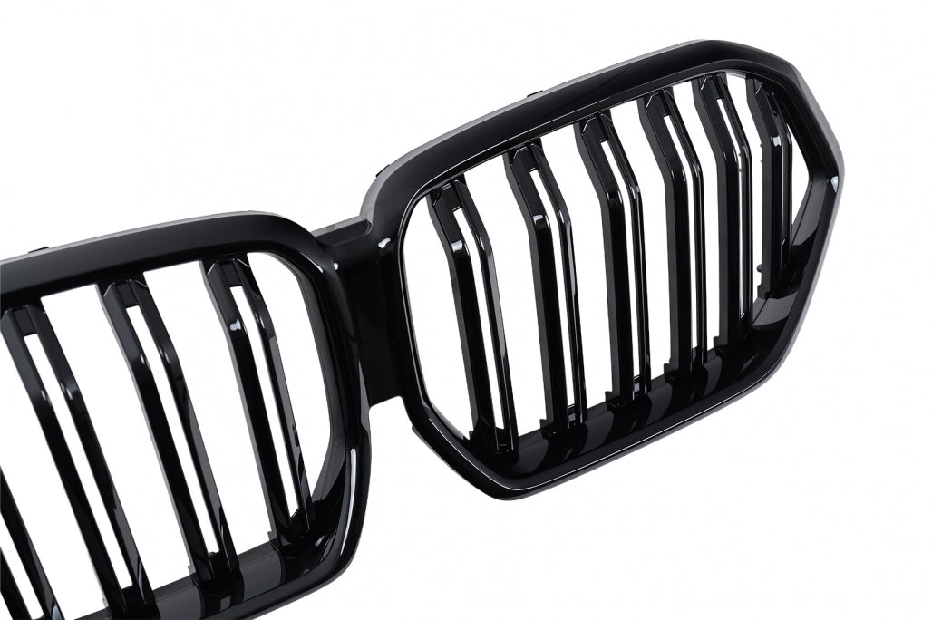 Central Kidney Grilles Double Stripe Piano Black for BMW X6 G06 (2019-2022)