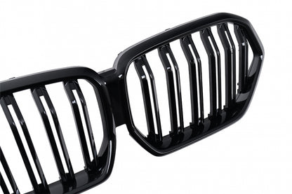 Central Kidney Grilles Double Stripe Piano Black for BMW X6 G06 (2019-2022)
