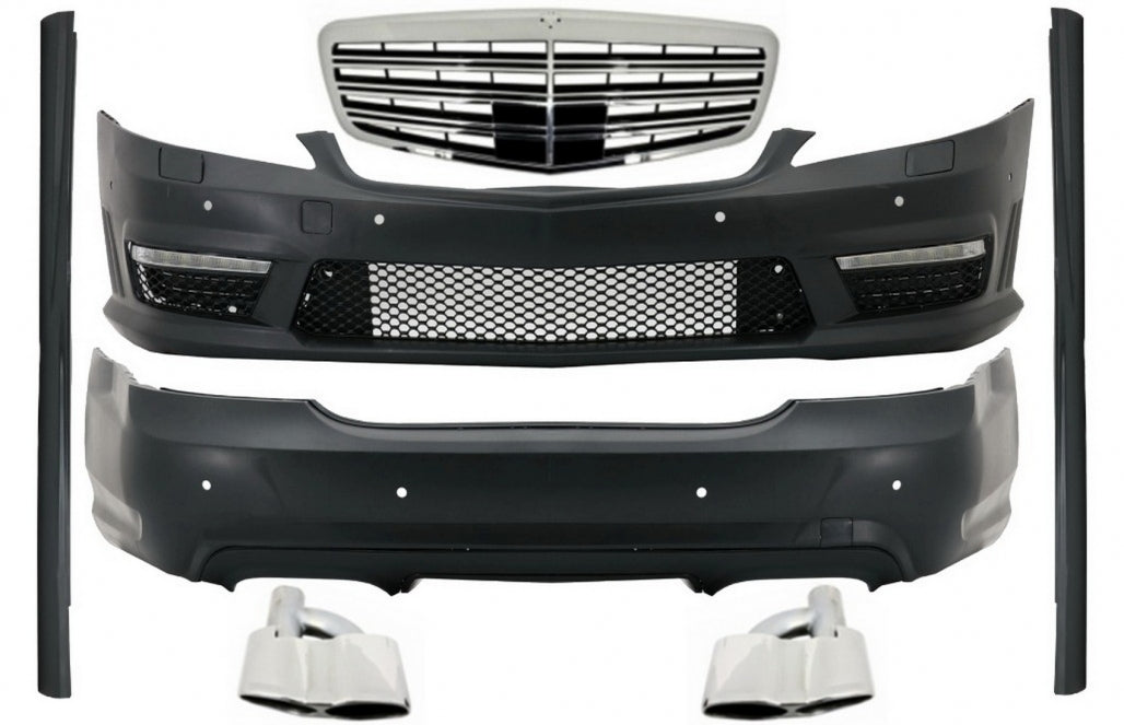 Complete Body Kit for Mercedes S-Class W221 LWB (2005–2011) with Front Grille, Side Skirts and Exhaust Tips