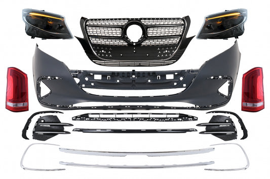 Complete Body Kit with LED Headlights & Red Clear LED Taillights for Mercedes Vito (2020–2024) LHD Halogen