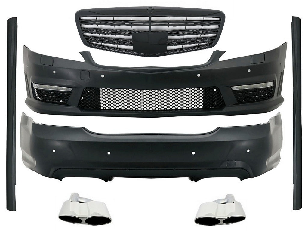 Complete Body Kit with Piano Black Front Grille and Exhaust Tips for Mercedes S-Class W221 (2005–2011)