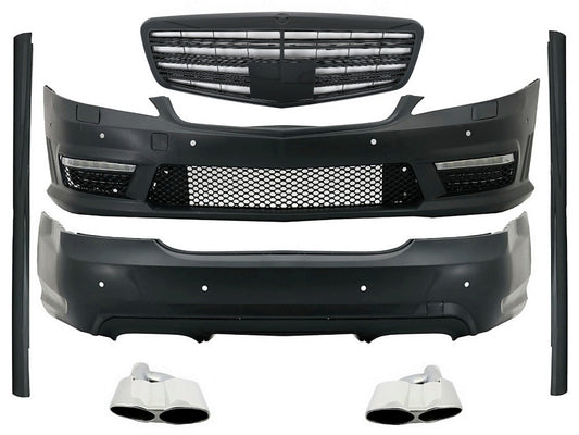 Complete Body Kit with Piano Black Front Grille and Exhaust Tips for Mercedes S-Class W221 (2005–2011)