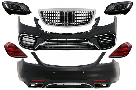Complete Facelift Body Kit S63 Design with Black Exhaust Muffler Tips for Mercedes S-Class W222 LHD (2013–06.2017)